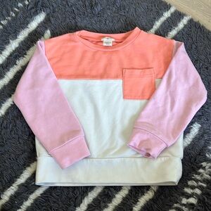 Colorblock Sweatshirt Pink and Orange Casual Crewneck